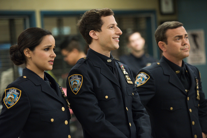 Fumero, Samberg, and Lo Truglio in season three of Brooklyn Nine-Nine (Photo: Eddy Chen/Fox)